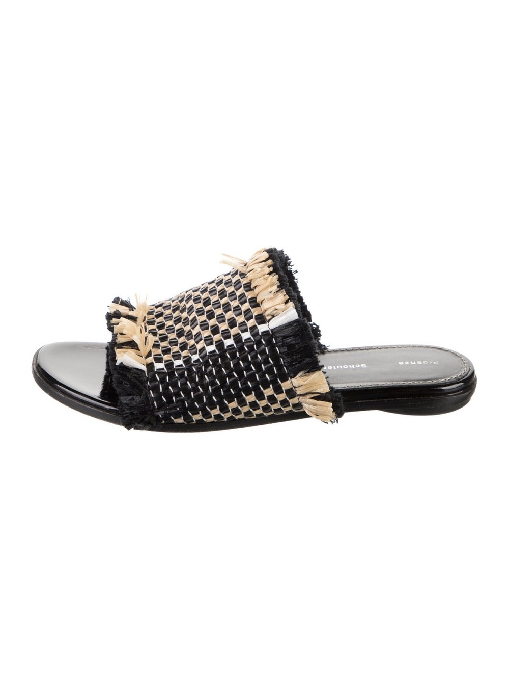Proenza Schouler Black & Tan Raffia Straw Slides